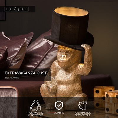 Lucide EXTRAVAGANZA GUST - Tischlampe - Ø 22 cm - 1xE14 - Schwarz